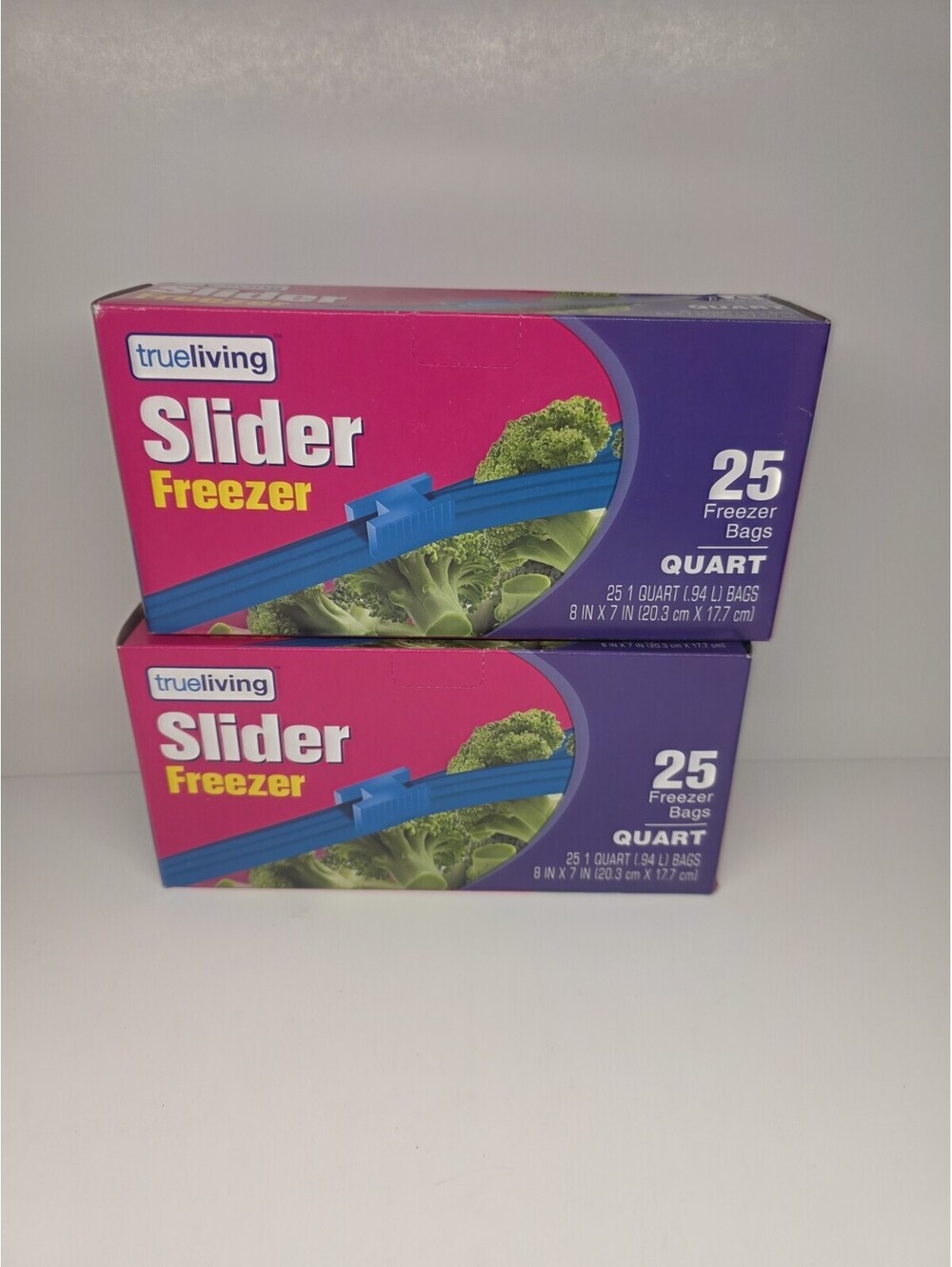 Slider Freezer Kitchen Storage Bags, Quart Size, 25 Count 2 Pack